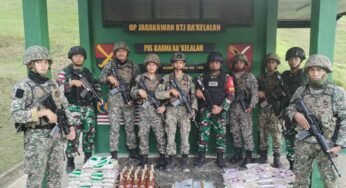 Satgas Yonzipur 8/SMG dan Tentara Darat Malaysia Gagalkan Penyelundupan Barang Ilegal