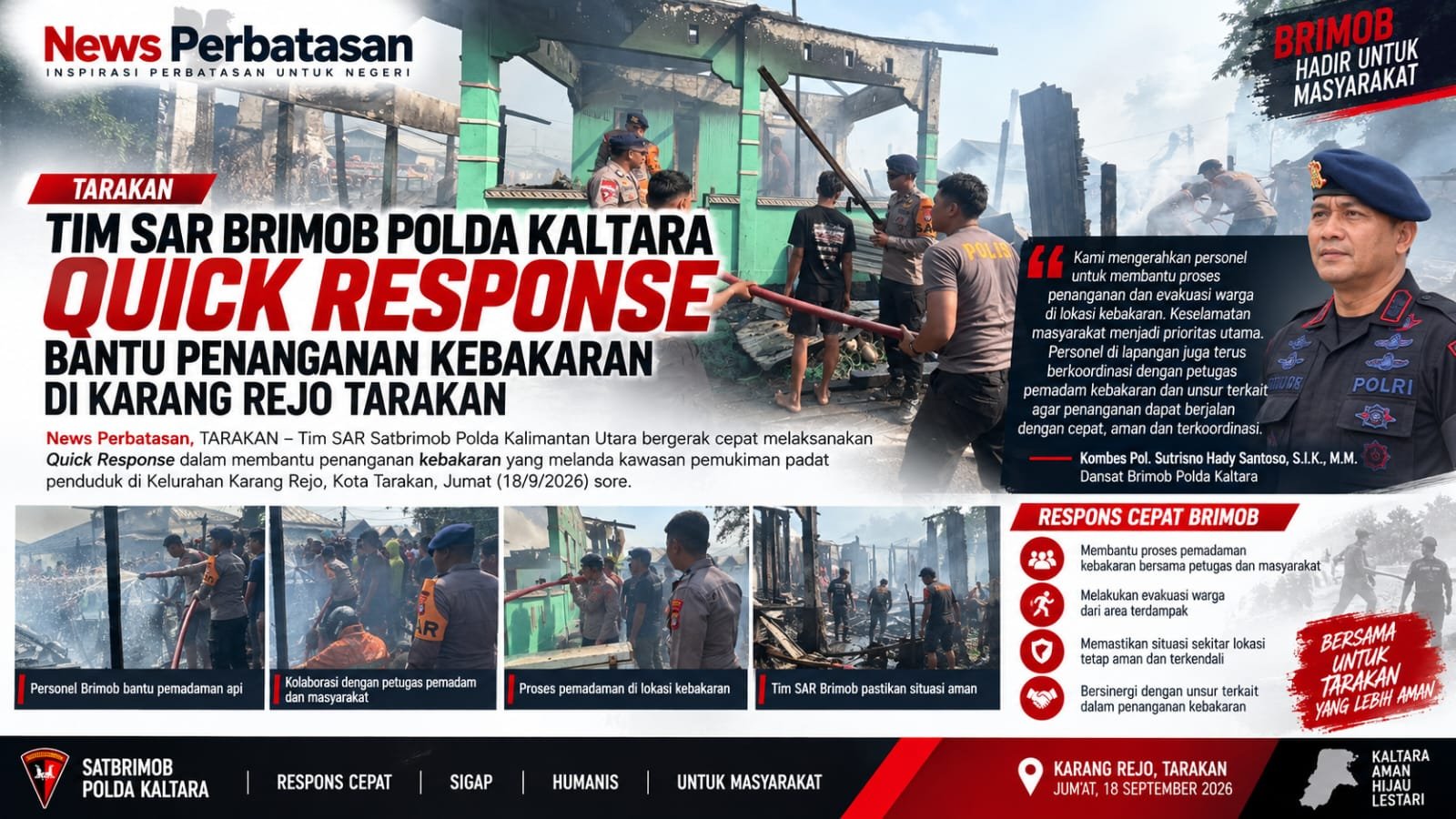 Tim SAR Brimob Polda Kaltara Quick Response Bantu Penanganan Kebakaran di Karang Rejo Tarakan