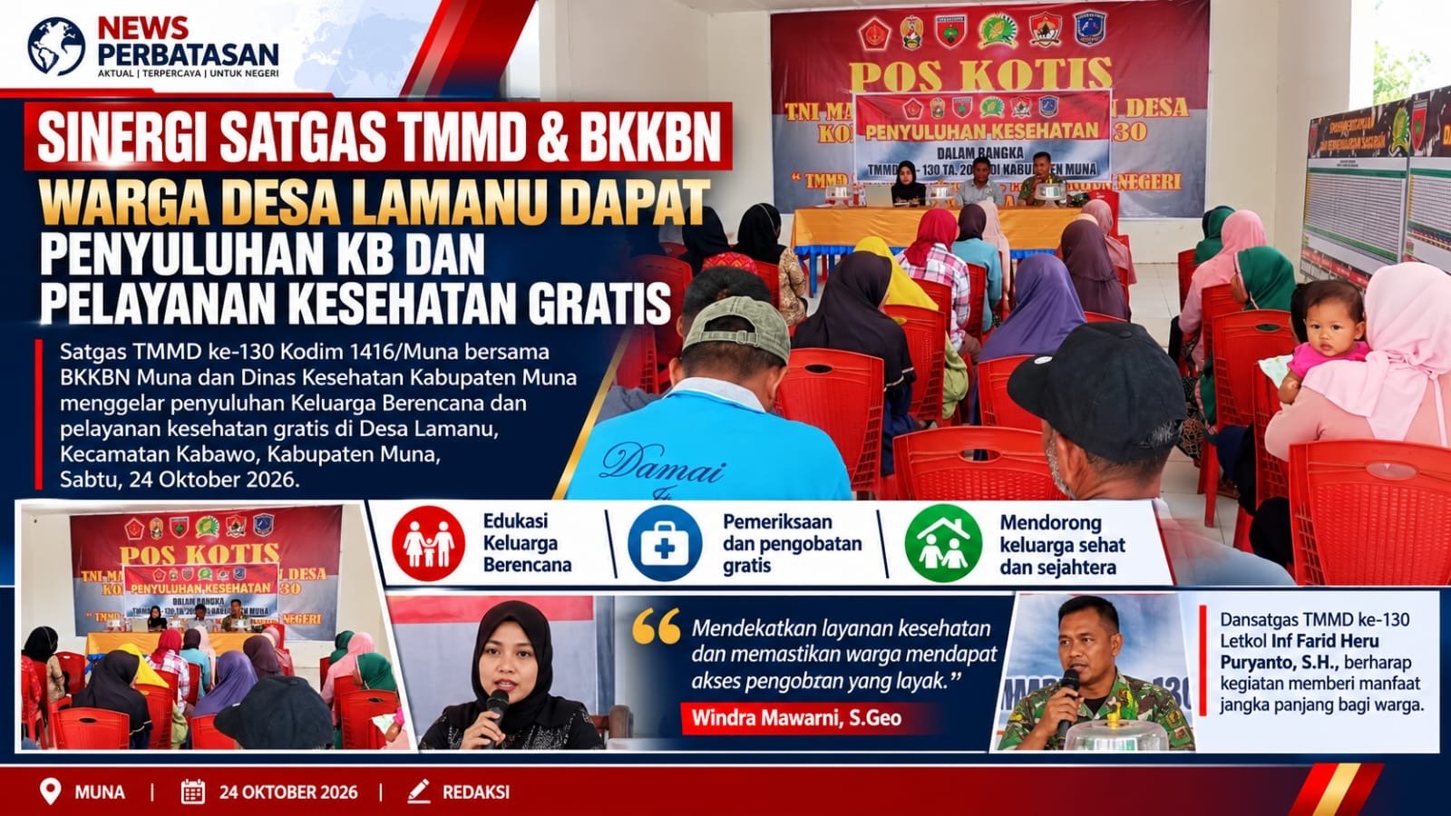 Sinergi Satgas TMMD & BKKBN, Warga Desa Lamanu Dapat Penyuluhan KB dan Pelayanan Kesehatan Gratis
